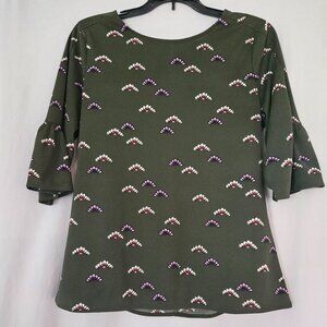 Ann Taylor Dark Green with Purple‎ Detail Keyhole Back Top Size Small